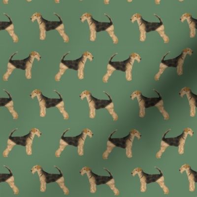 airedale terrier dog fabric cute dogs neutral sewing dog fabric - medium green