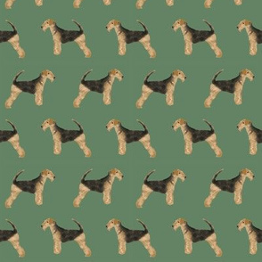 airedale terrier dog fabric cute dogs neutral sewing dog fabric - medium green