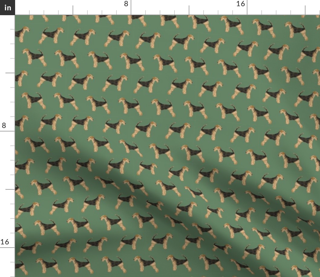 airedale terrier dog fabric cute dogs neutral sewing dog fabric - medium green