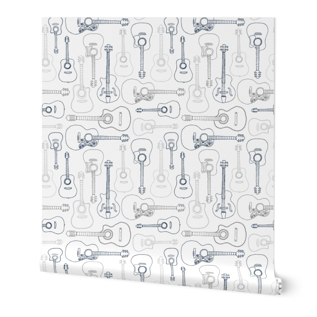 Rock music instrument guitar pattern navy gray on white