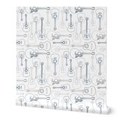 Rock music instrument guitar pattern navy gray on white