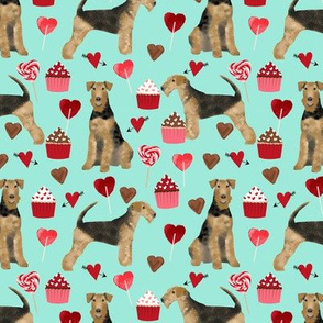 airedale terrier valentines love fabric  dog fabric design valentines aqua