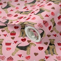 airedale terrier valentines love fabric  dog fabric design valentines pink