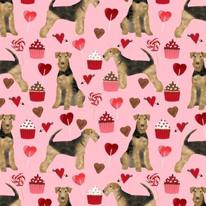 airedale terrier valentines love fabric  dog fabric design valentines pink