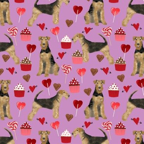 airedale terrier valentines love fabric  dog fabric design valentines purple