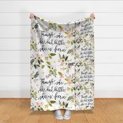 1 blanket + 2 loveys: though she be but little, she is fierce baby blanket // blush sprigs and blooms