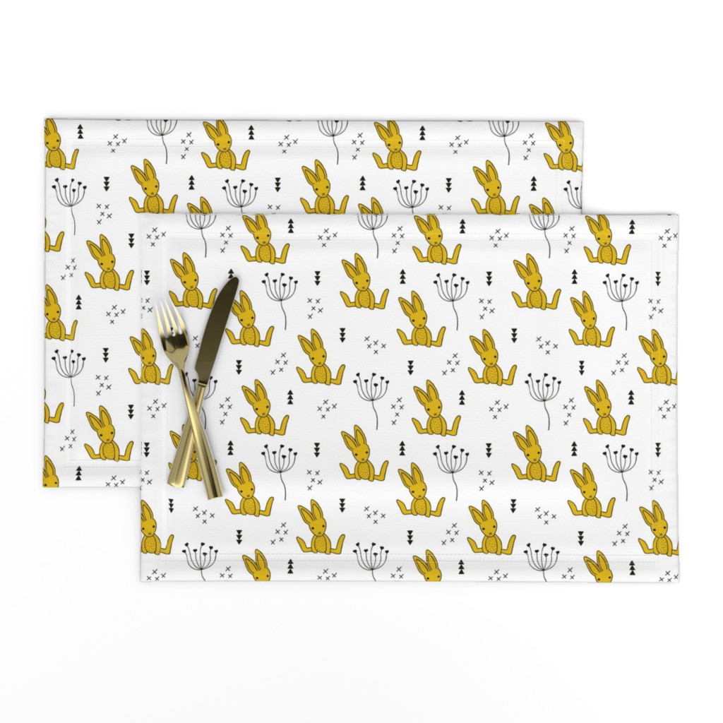 Adorable little baby bunny geometric scandinavian style rabbit for kids gender neutral black and white ochre yellow