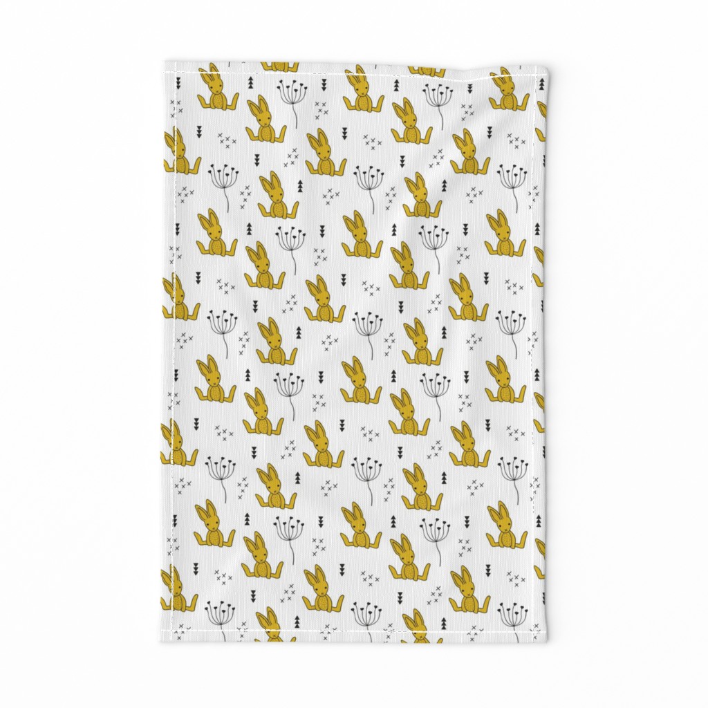 Adorable little baby bunny geometric scandinavian style rabbit for kids gender neutral black and white ochre yellow