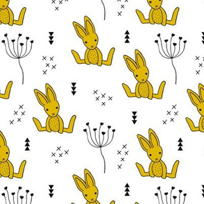 Adorable little baby bunny geometric scandinavian style rabbit for kids gender neutral black and white ochre yellow