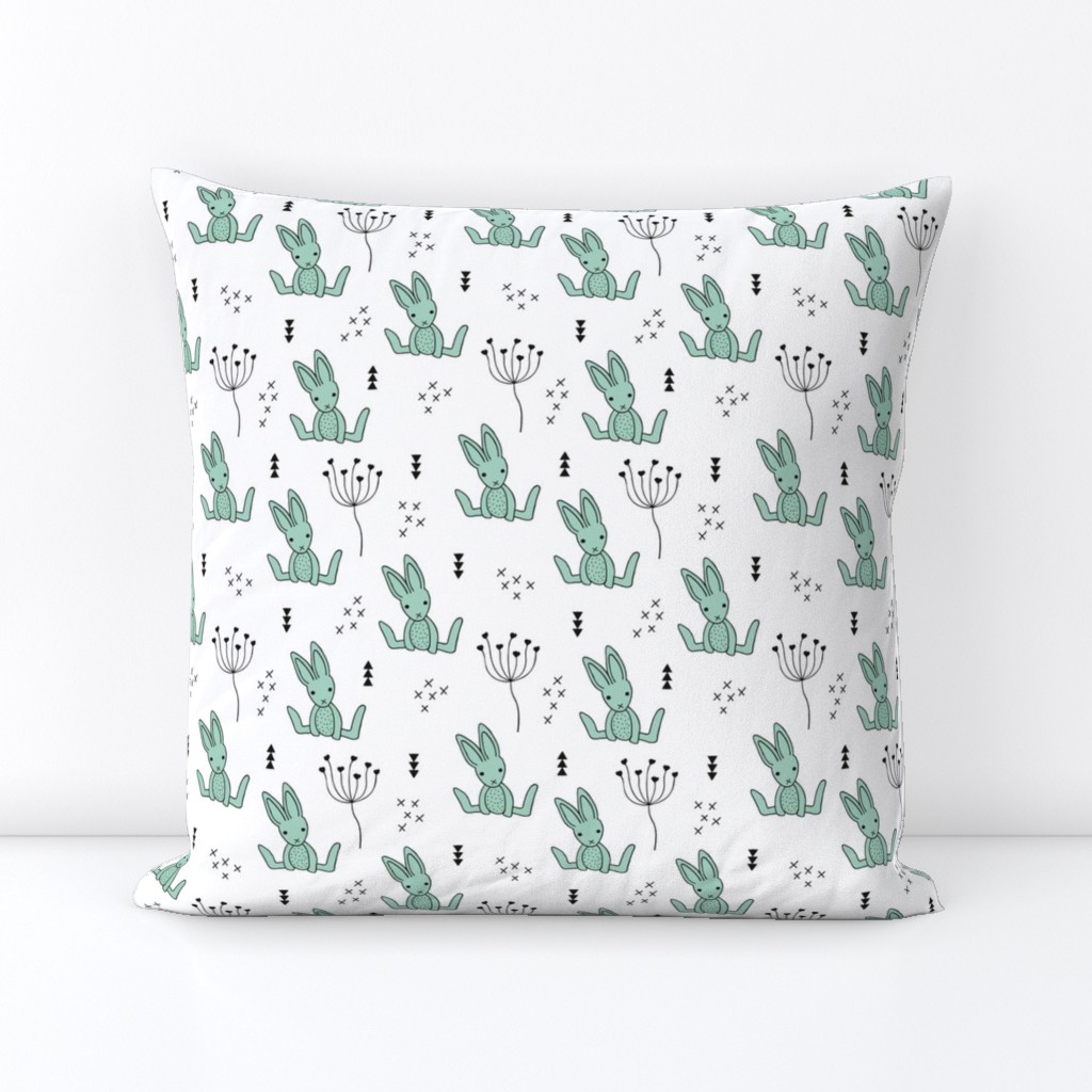 Adorable little baby bunny geometric scandinavian style rabbit for kids gender neutral black and white mint