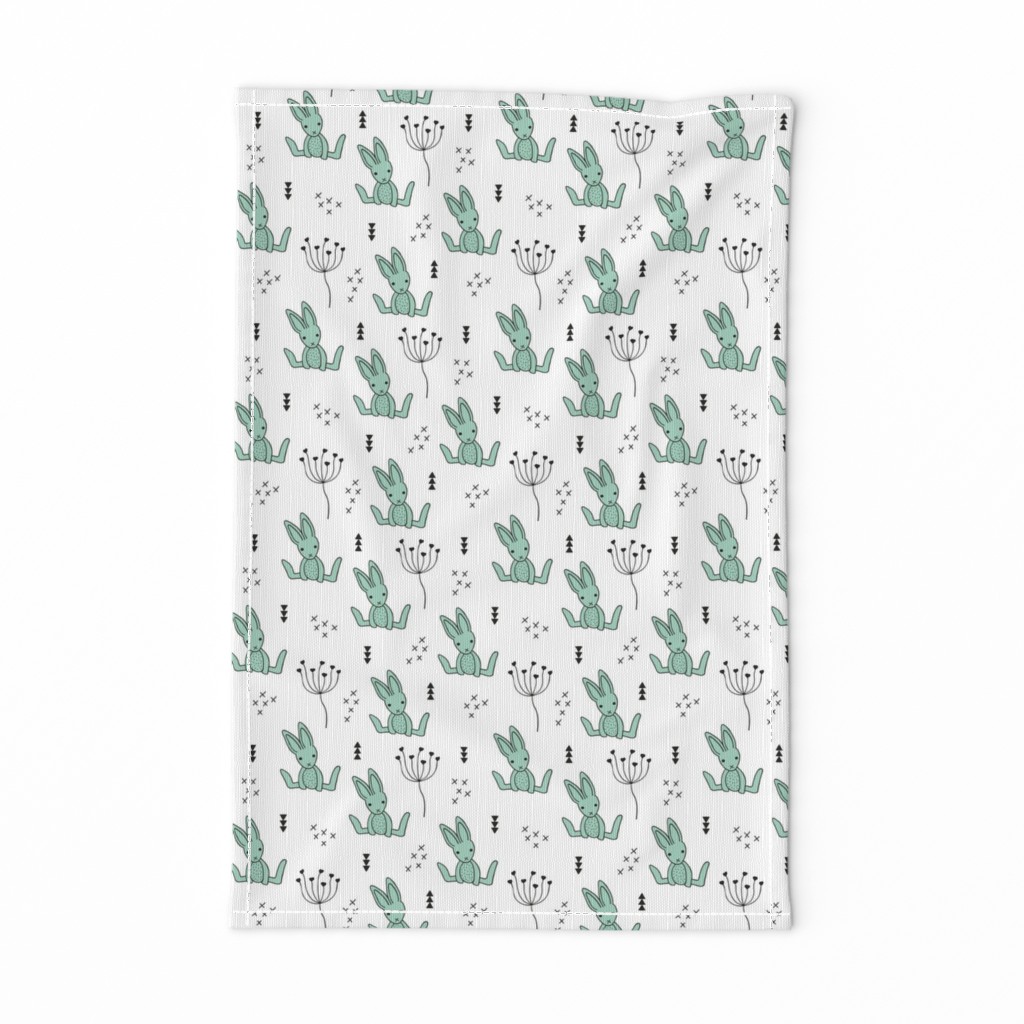 Adorable little baby bunny geometric scandinavian style rabbit for kids gender neutral black and white mint