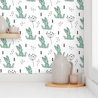 Adorable little baby bunny geometric scandinavian style rabbit for kids gender neutral black and white mint