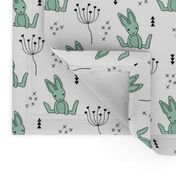 Adorable little baby bunny geometric scandinavian style rabbit for kids gender neutral black and white mint