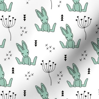 Adorable little baby bunny geometric scandinavian style rabbit for kids gender neutral black and white mint