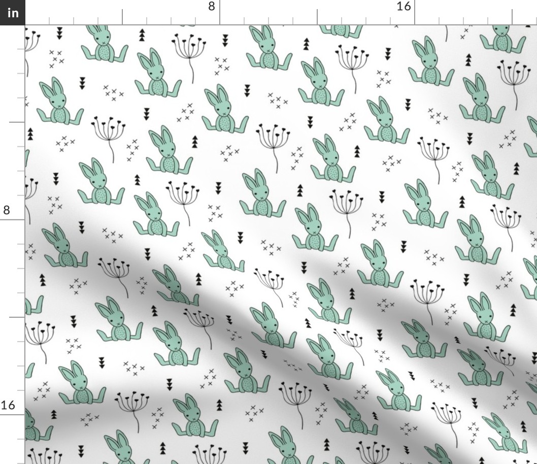 Adorable little baby bunny geometric scandinavian style rabbit for kids gender neutral black and white mint