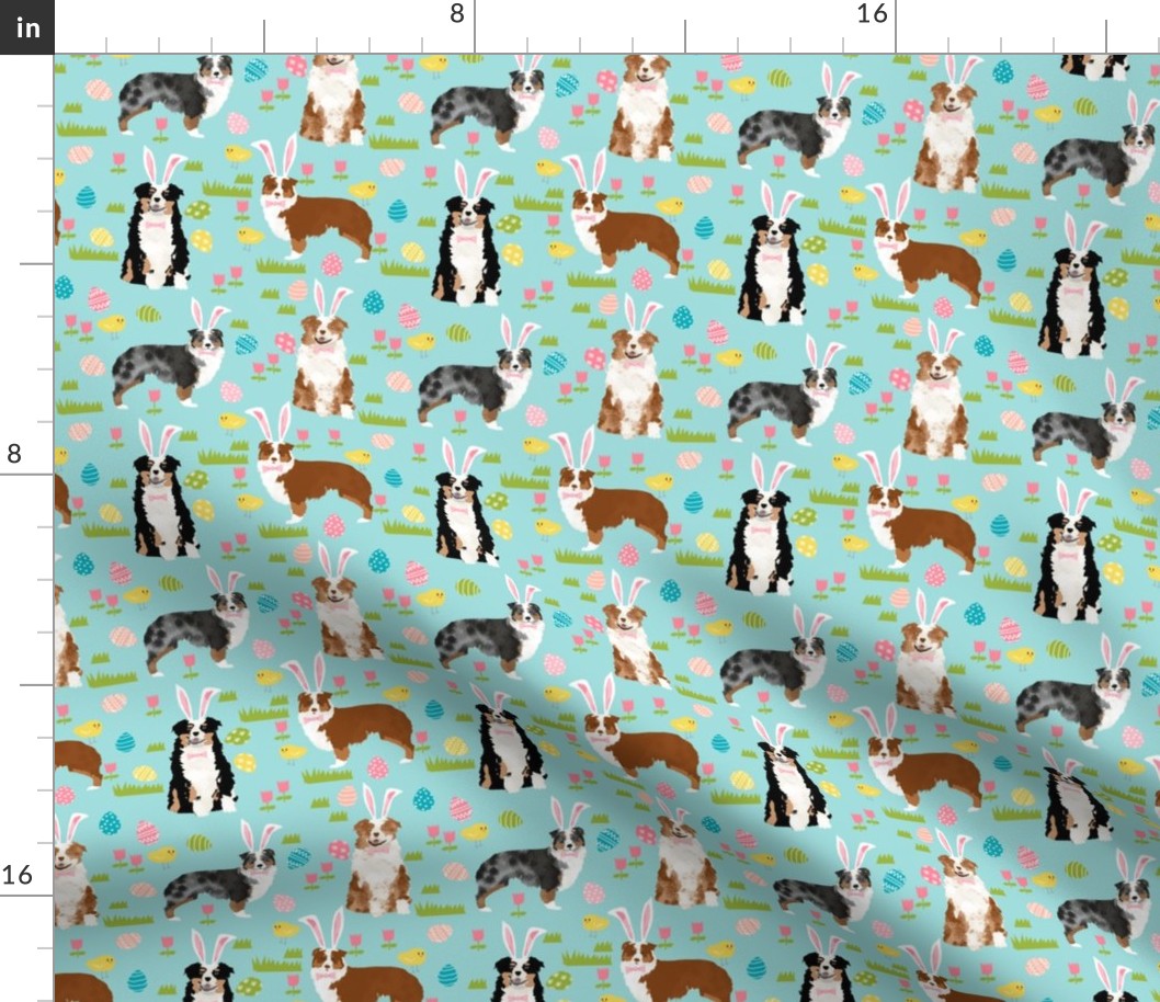 australian shepherd aussie dog easter fabric cute spring pastel dogs design - blue