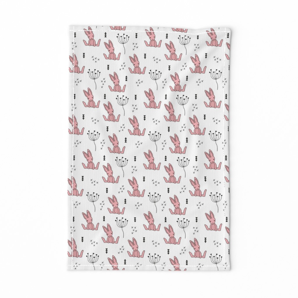 Adorable little baby bunny geometric scandinavian style rabbit for kids gender neutral black and white pink