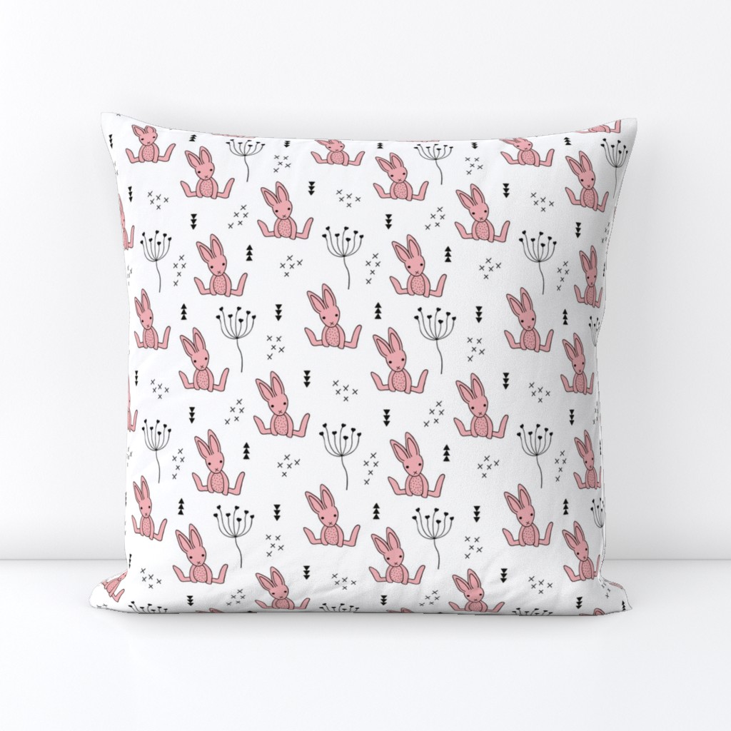 Adorable little baby bunny geometric scandinavian style rabbit for kids gender neutral black and white pink