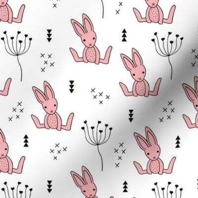 Adorable little baby bunny geometric scandinavian style rabbit for kids gender neutral black and white pink