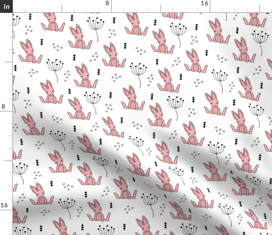 Adorable little baby bunny geometric scandinavian style rabbit for kids gender neutral black and white pink