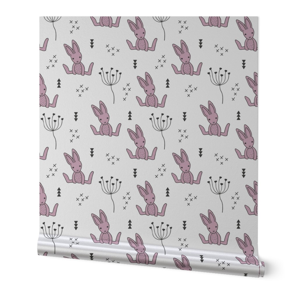 Adorable little baby bunny geometric scandinavian style rabbit for kids gender neutral black and white lilac