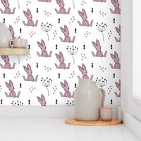 Adorable little baby bunny geometric scandinavian style rabbit for kids gender neutral black and white lilac