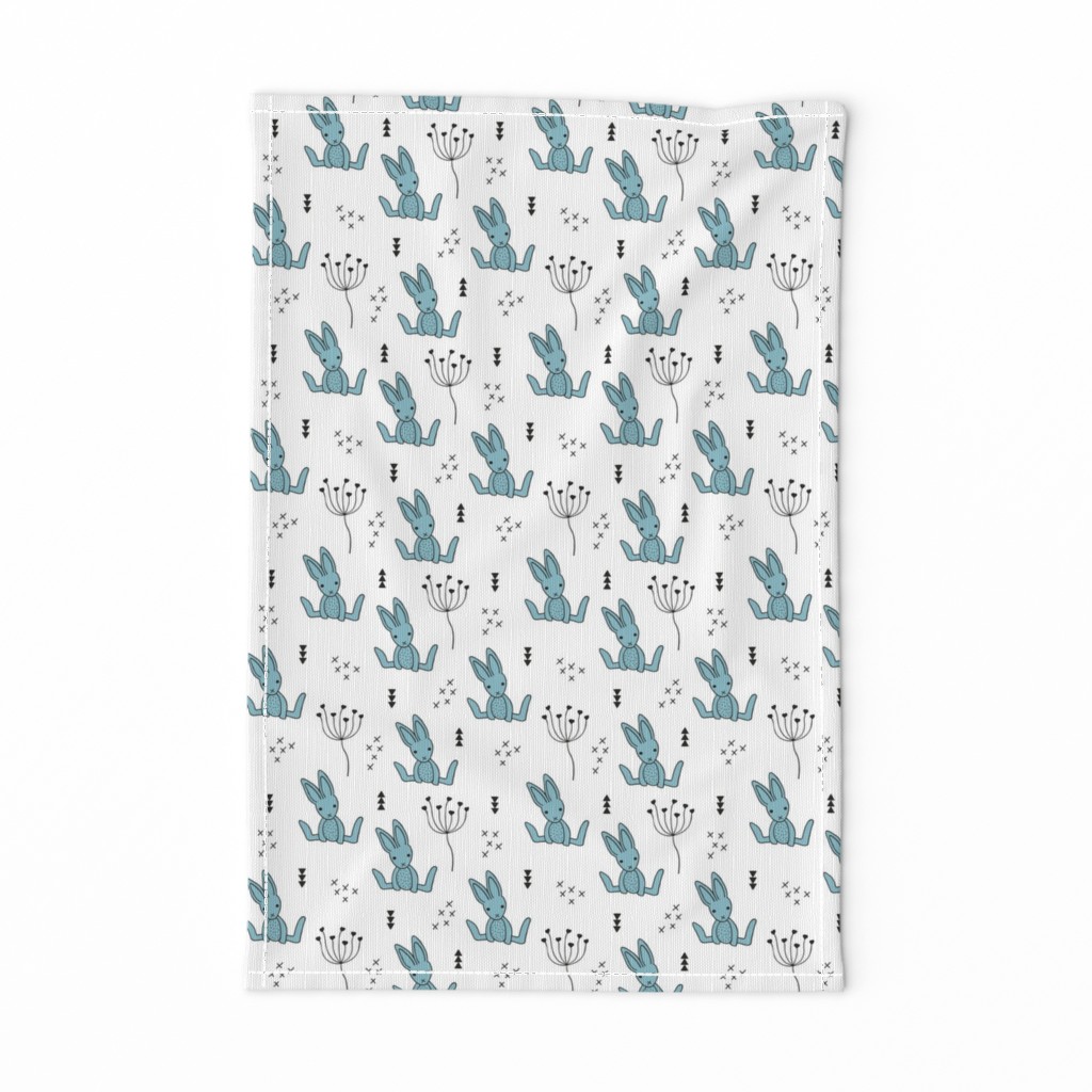 Adorable little baby bunny geometric scandinavian style rabbit for kids gender neutral black and white blue