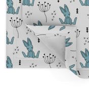 Adorable little baby bunny geometric scandinavian style rabbit for kids gender neutral black and white blue