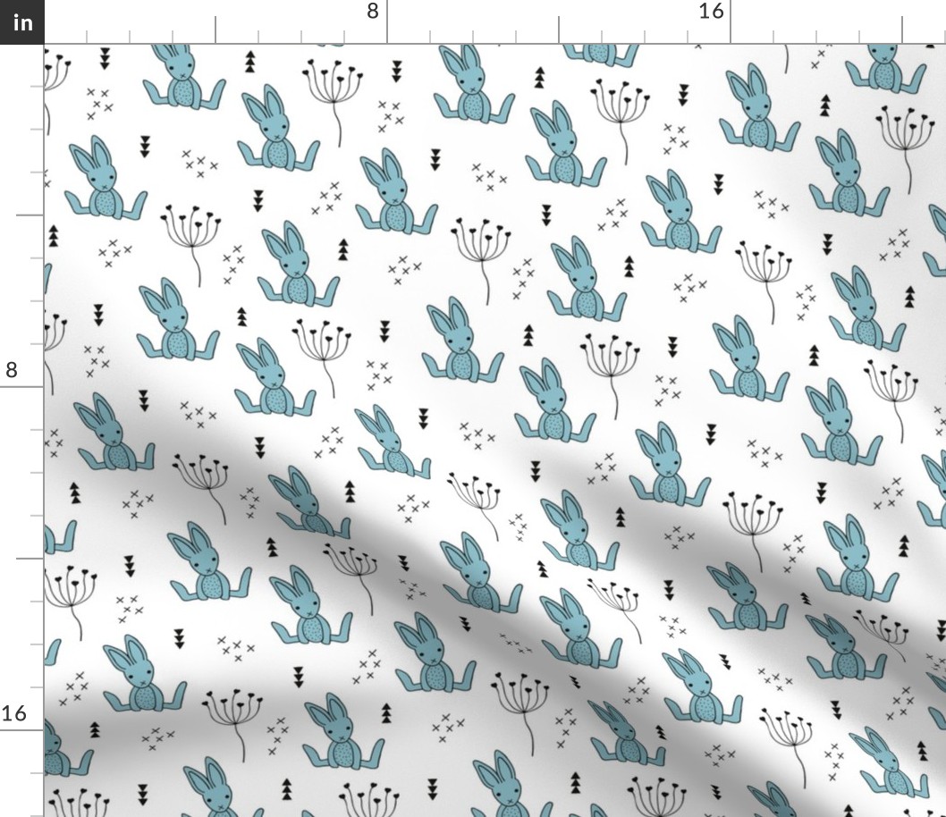 Adorable little baby bunny geometric scandinavian style rabbit for kids gender neutral black and white blue