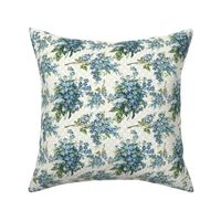 Blue floral on ivory polka dots medium scale