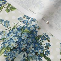 Blue floral on ivory polka dots medium scale