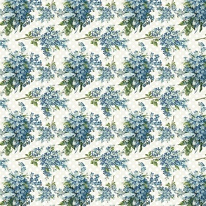 Blue floral on ivory polka dots medium scale