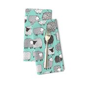 Sheep Geometric Patterned Black & White Grey on Mint Green