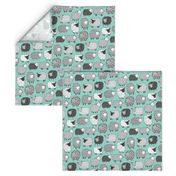 Sheep Geometric Patterned Black & White Grey on Mint Green