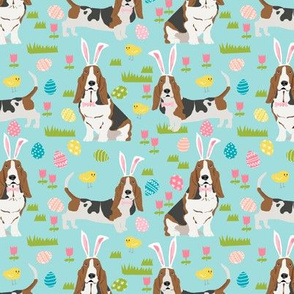 basset hound easter fabric cute spring pastel dogs design - blue