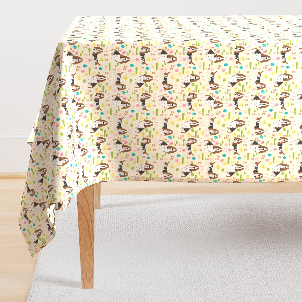 basset hound easter fabric cute spring pastel dogs design - cream