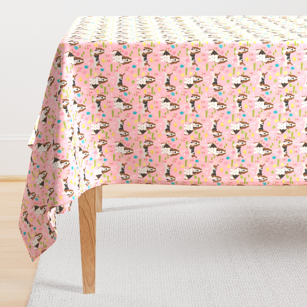 basset hound easter fabric cute spring pastel dogs design - pink