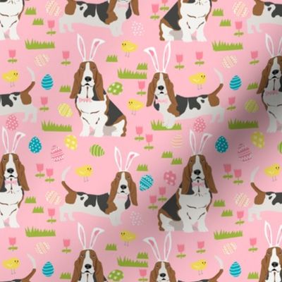 basset hound easter fabric cute spring pastel dogs design - pink