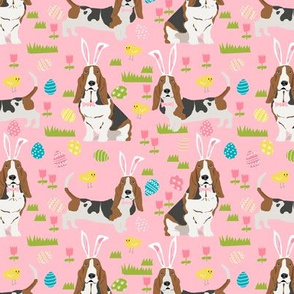 basset hound easter fabric cute spring pastel dogs design - pink