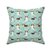 beagle dog easter fabric cute spring pastel dogs design - blue