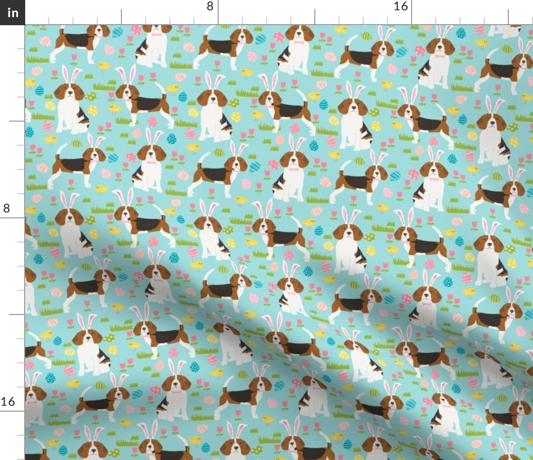 beagle dog easter fabric cute spring pastel dogs design - blue