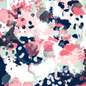 ellie abstract coral navy mint pink girls abstract fabric painterly