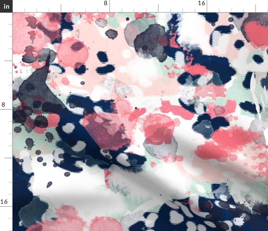 ellie abstract coral navy mint pink girls abstract fabric painterly