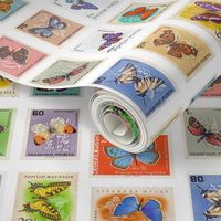 butterfly postage stamps from Hungary, life-sized on white