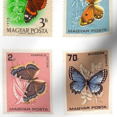 extra-large butterfly postage stamps from Hungary, on white