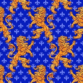 Medieval Gold Lions Fleurs on Blue