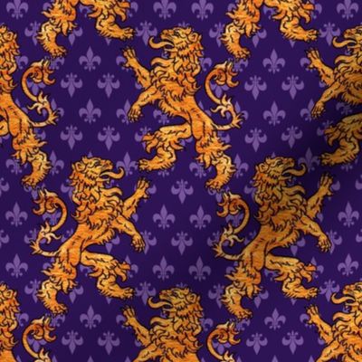 Medieval Gold Lions Fleurs on Purple