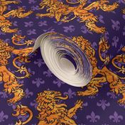Medieval Gold Lions Fleurs on Purple