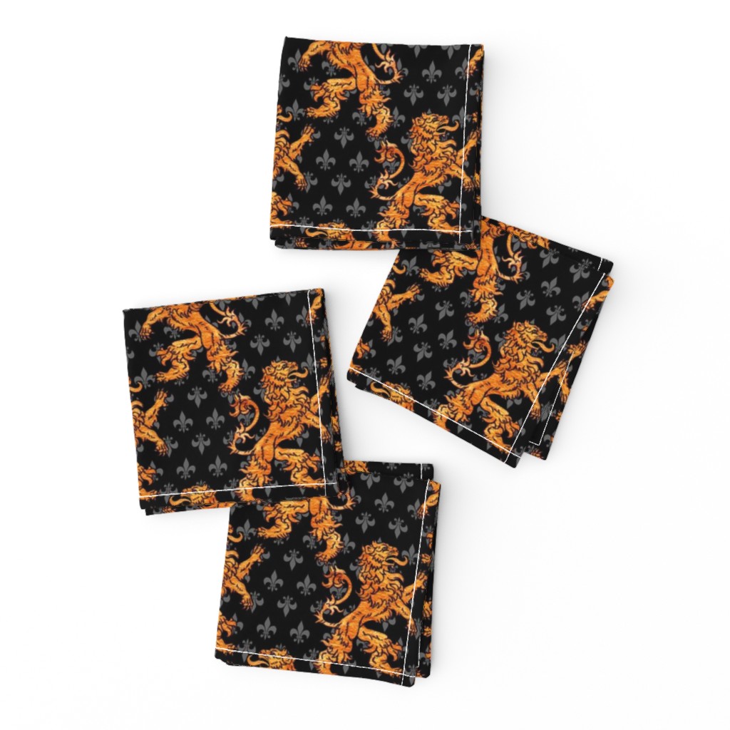 Medieval Gold Lions Fleurs Black Gray