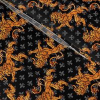 Medieval Gold Lions Fleurs Black Gray